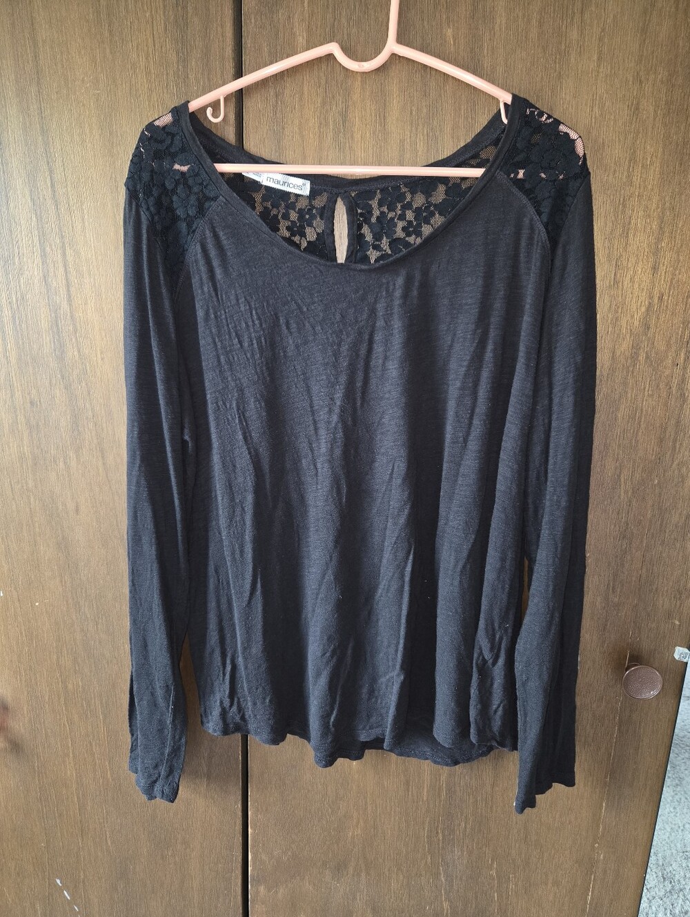 Maurices Black Long Sleeve Top with Lace Shoulder Insets -2x